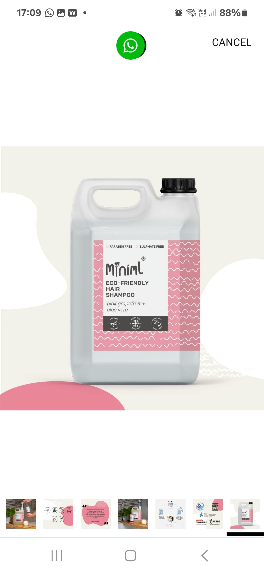 Miniml Natural Eco Hair Shampoo – 5L Refill Pink Grapefruit & Aloe Vera